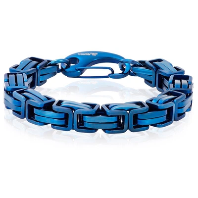 Crucible Jewelry Crucible Los Angeles Stainless Steel Byzantine Chain Bracelet 11mm Wide - 10" In Blue