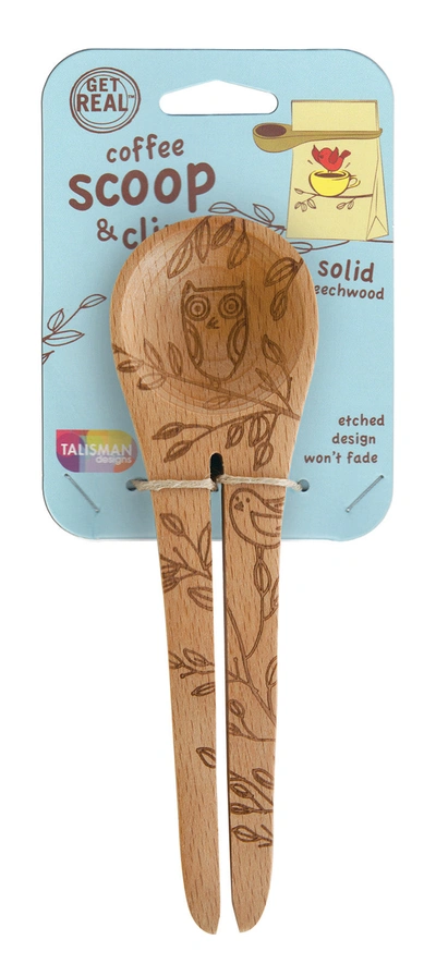 Talisman Designs Laser Etched Honey Bee Beechwood Coffee Scoop & Clip, Woodland Collection In Brown