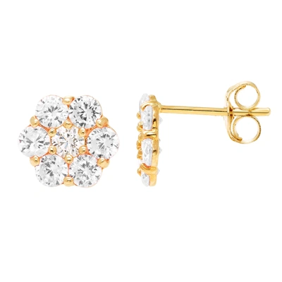 A & M 14k Yellow Gold 7mm Cz Flower Stud Earrings, With Pushback, Women's, Unisex In Silver