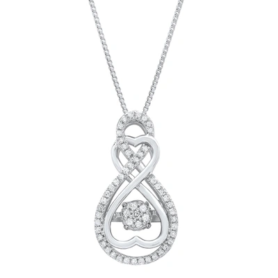Max + Stone Dancing Diamond Forever Love Real Diamond Two-hearts Pendant Necklace For Women In Solid 925 Sterlin In Silver
