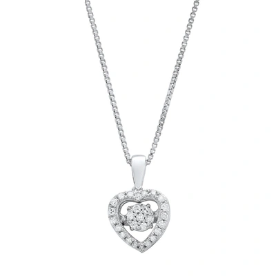 Max + Stone Dancing Diamond 'devoted To You' Real Diamond Petite Heart Pendant Necklace For Women In Solid 925 S In Silver