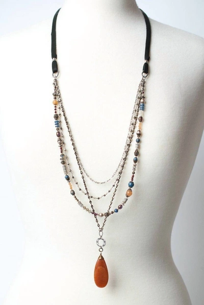 Anne Vaughan Awaken Leather Multistrand Collage Necklace In Silver