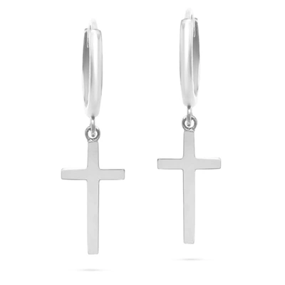 Max + Stone 10k Yellow Or White Gold Dangle Cross And Hidden Notched Small Huggie Hoop Earrings In Silver