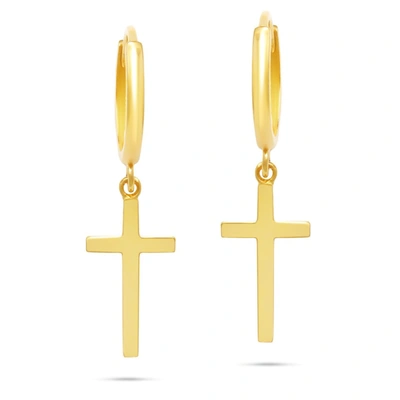Max + Stone 10k Yellow Or White Gold Dangle Cross And Hidden Notched Small Huggie Hoop Earrings