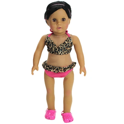 Teamson Sophia's Leopard Print Bikini Swimsuit For 18" Dolls, Tan/hot Pink