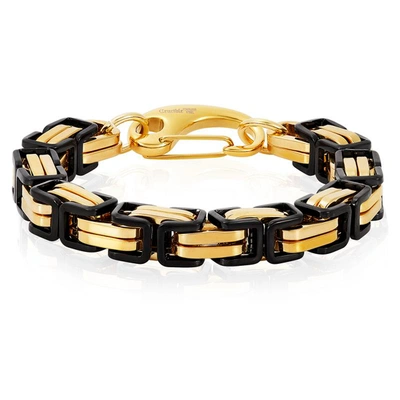 Crucible Jewelry Crucible Los Angeles Gold/black Stainless Steel Byzantine Chain Bracelet 11mm Wide - 10"