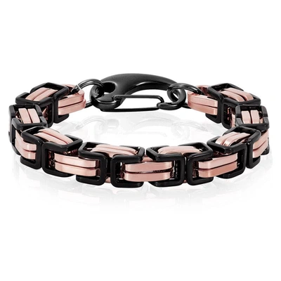 Crucible Jewelry Crucible Los Angeles Black/rose Gold Stainless Steel Byzantine Chain Bracelet 11mm Wide - 9"