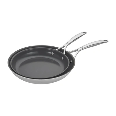 Zwilling Energy Plus 2-pc Stainless Steel Ceramic Nonstick 10-in & 12-in Fry Pan Set In Stainless Steel,grey