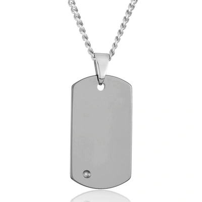 Crucible Jewelry Crucible Los Angeles Men's Tungsten Carbide High Polished Diamond Dog Tag Pendant Necklace In Silver