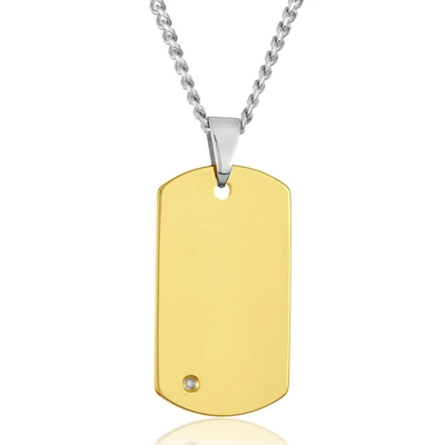 Crucible Jewelry Crucible Los Angeles Men's Tungsten Carbide High Polished Diamond Dog Tag Pendant Necklace In Gold