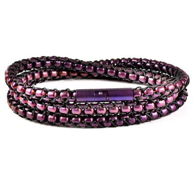 Crucible Jewelry Crucible Los Angeles Matte Finish Stainless Steel Box Chain With Black Nylon Cord - 26" In Purple