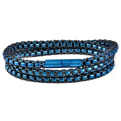 Crucible Jewelry Crucible Los Angeles Matte Finish Stainless Steel Box Chain With Black Nylon Cord - 26" In Blue