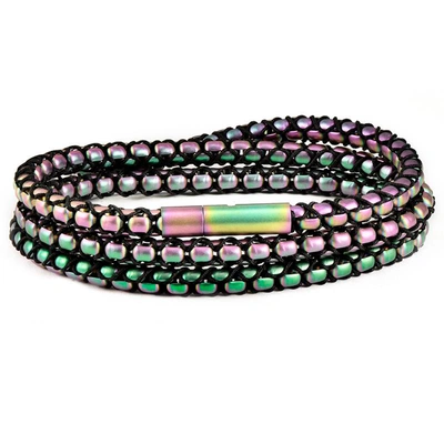 Crucible Jewelry Crucible Los Angeles Matte Finish Stainless Steel Box Chain With Black Nylon Cord - 26" In Green