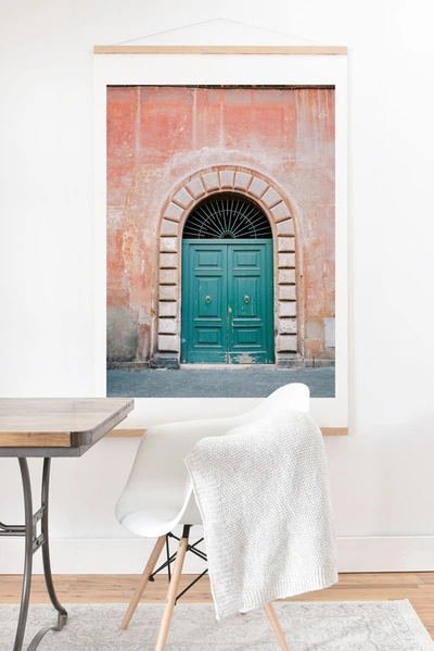 Deny Designs Raisazwart Turquoise Green Door In Trastevere Rome Art Print With Oak Hanger