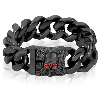 Crucible Jewelry Crucible Los Angeles Black Plated Stainless Steel Skull With Red Cz Eyes - 8.5"