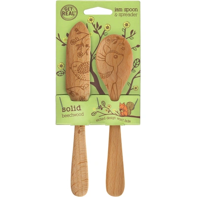 Talisman Designs Laser Etched Beechwood Jam Spoon & Spreader Set, Woodland Collection, Set Of 2 In Brown