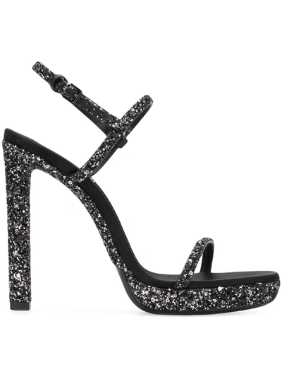 Saint Laurent Glitter Hall Sandals 100 In Black