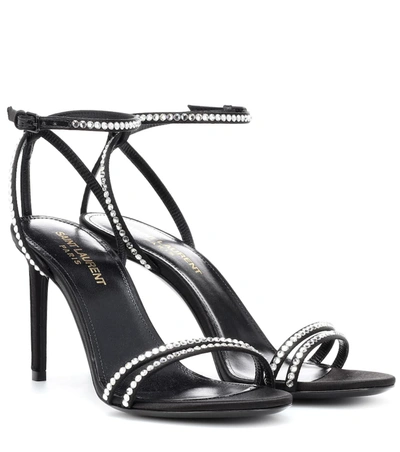 Saint Laurent Robin Crystal-embellished Satin Sandals In Black