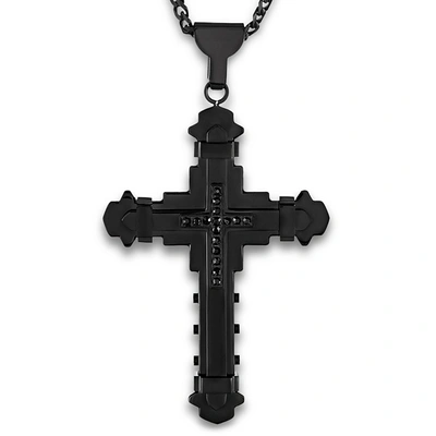 Crucible Jewelry Crucible Los Angeles Black Plated Stainless Steel Cubic Zirconia Cross Necklace