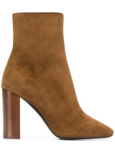 Saint Laurent Ankle Boots Lou  Suede Logo Beige