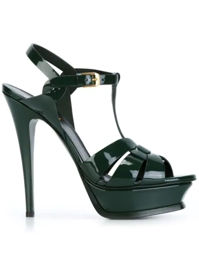 Saint Laurent Tribute Sandals In Crocodile Embossed Leather In Green