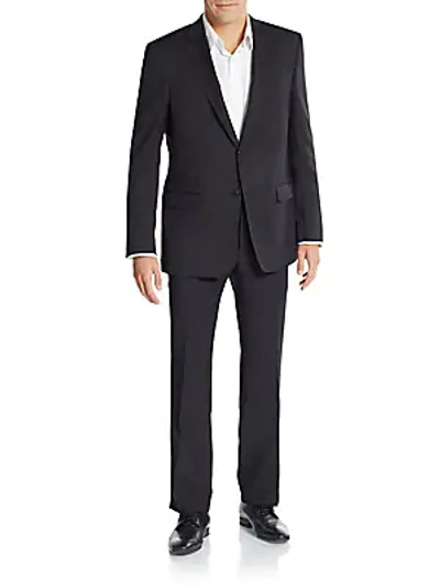 Versace Regular-fit Solid Wool Suit In Black