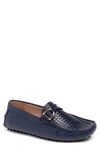 Carlos Santana Malone Woven Leather Driver In Navy Blue