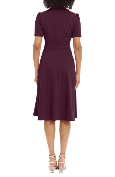 Maggy London Short Sleeve Necktie Midi Dress In Luxe Plum