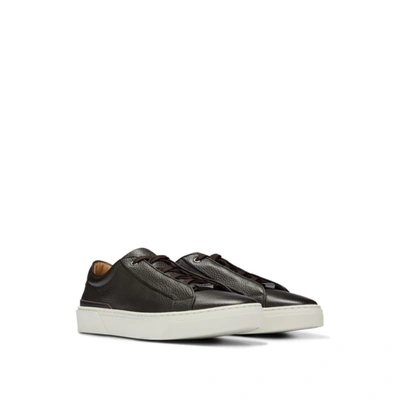 Hugo Boss Grained-leather Trainers With Contrasting Details In Dark Brown