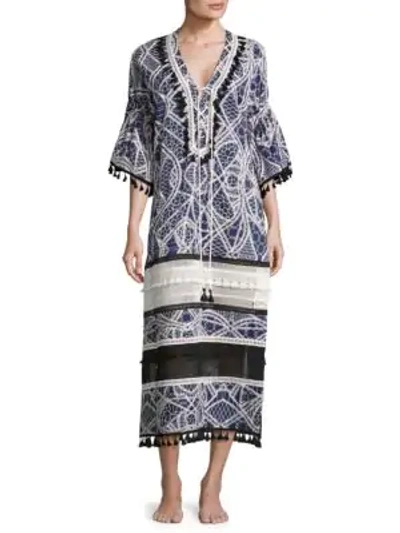 Jonathan Simkhai Thread Embroidered Caftan In Indigo Combo