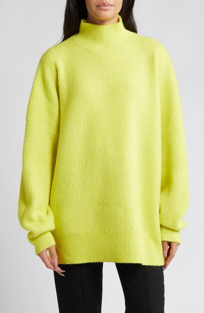 Topshop Funnel Neck Rib Sweater In Green