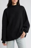 Topshop Funnel Neck Rib Sweater In Black