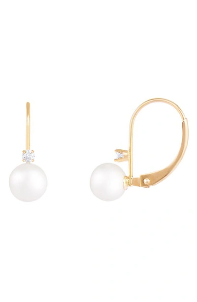 Splendid Pearls 14k Gold 6.5–7mm Cultured Akoya Pearl & Cz Lever Back Earrings In White