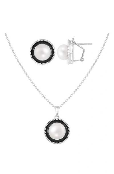 Splendid Pearls 7–7.5mm Cultured Freshwater Pearl Stud Earrings & Necklace Set In White