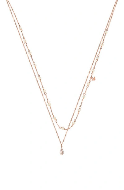 Emporio Armani Cultured Pearl & Cz Layered Chain Necklace In Rose Gold