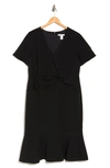 London Times V-neck Twist Midi Dress In Black