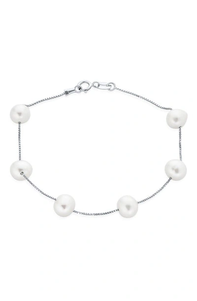 Bling Jewelry Imitation Pearl Station Chain Bracelet In White