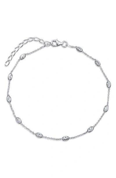 Bling Jewelry Sterling Silver Station Bead Anklet In Metallic