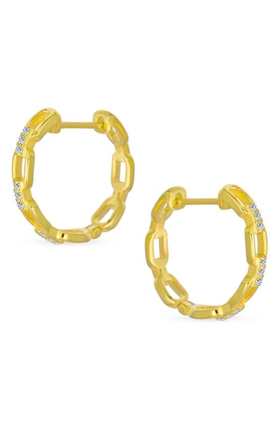 Bling Jewelry Cz Paper Clip Link Huggie Hoop Earrings In Gold-tone