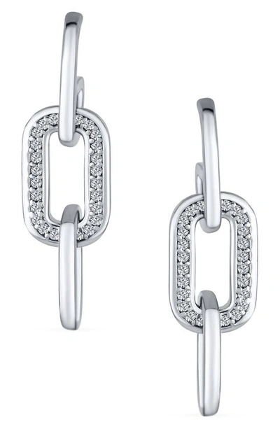 Bling Jewelry Cz Paper Clip Link Huggie Hoop Earrings In Silver