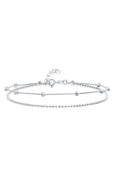 Bling Jewelry Beaded Ball Chain Anklet In Silver