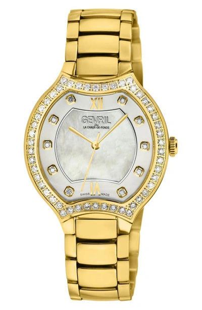 Gevril Lugano Diamond Bracelet Watch, 35mm In Gold