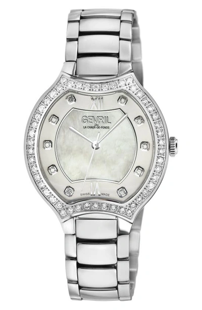 Gevril Lugano Diamond Bracelet Watch, 35mm In Silver