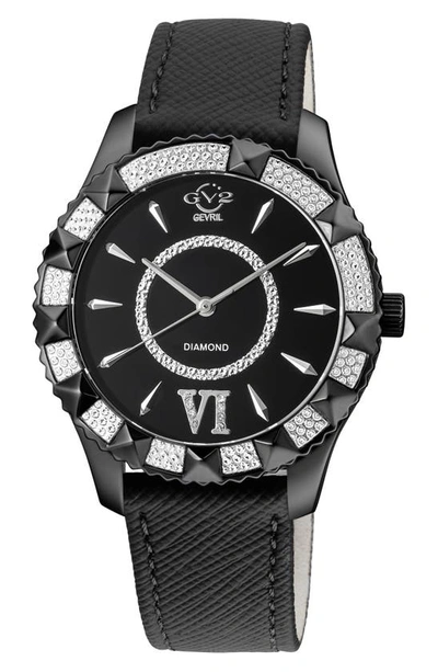 Gv2 Venice Diamond Faux Leather Strap Watch, 38.5mm In Black