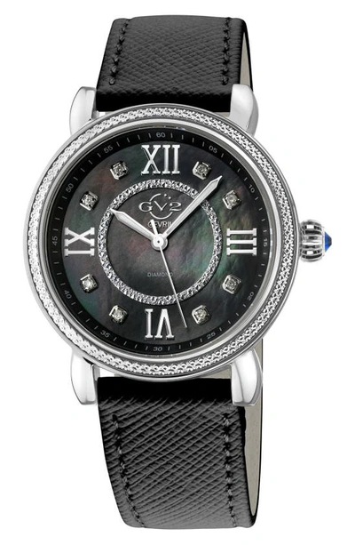 Gv2 Marsala Mother Of Pearl Dial Diamond Faux Leather Strap Watch, 37mm In Black