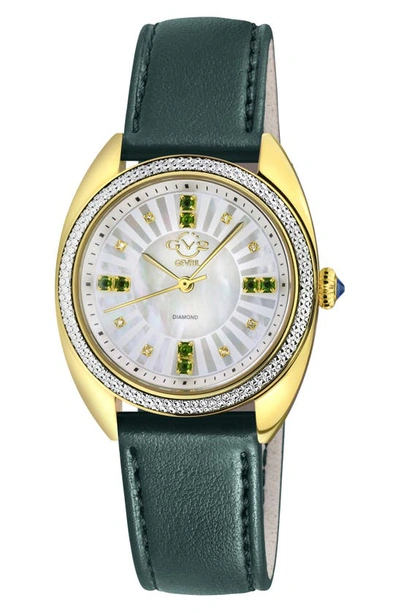 Gv2 Palermo Mother Of Pearl Dial Diamond Faux Leather Strap Watch, 35mm In Green