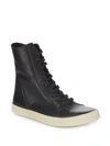 Rick Owens Lace-up Leather High-top Sneakers In Black