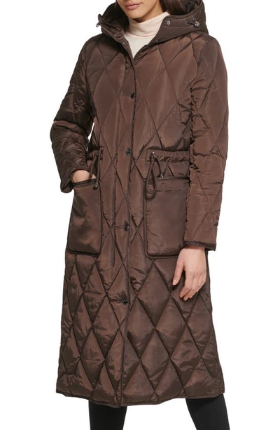 Kenneth Cole New York Stadium Length Puffer Jacket In Dark Roast