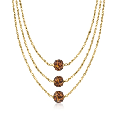 Ross-simons Italian Leopard-print Murano Glass Multi-strand Necklace In 18kt Gold Over Sterling