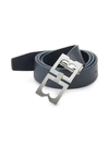 Bruno Magli Double-buckle Leather Belt In Navy